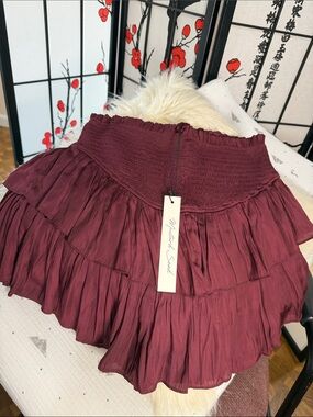 Mustard Seed Burgundy Tiered Smocked Skirt
